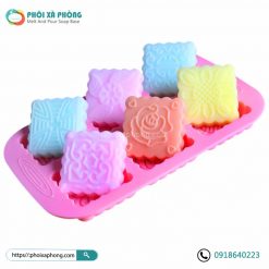 Khuôn Silicon 6 Ô Vuông Hình Trung Thu (Square Floral Moon Cake Mold Soap Mold)