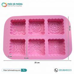 Khuôn Silicon 6 Ô Vuông Hình Trung Thu (Square Floral Moon Cake Mold Soap Mold)